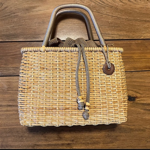 The SAK Wicker Drawstring Box Basket Bag - Picture 1 of 10